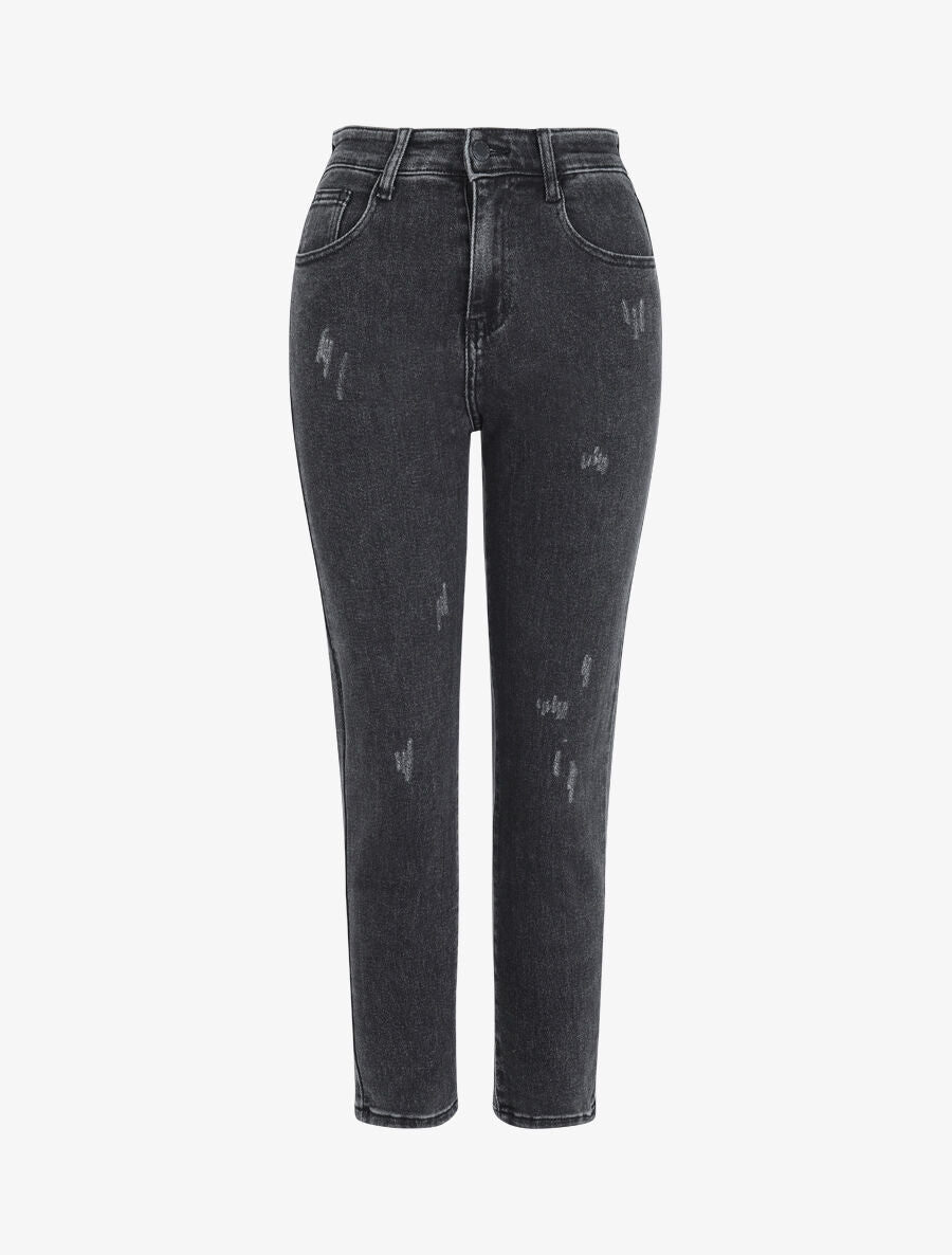 Jean mom à détail griffures - Gris foncé - 1