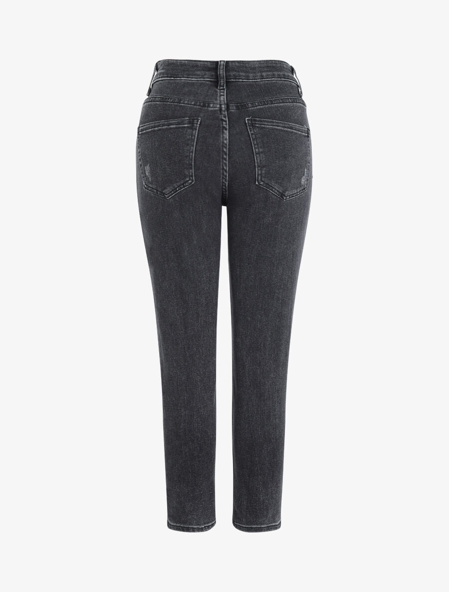 Jean mom à détail griffures - Gris foncé - 2