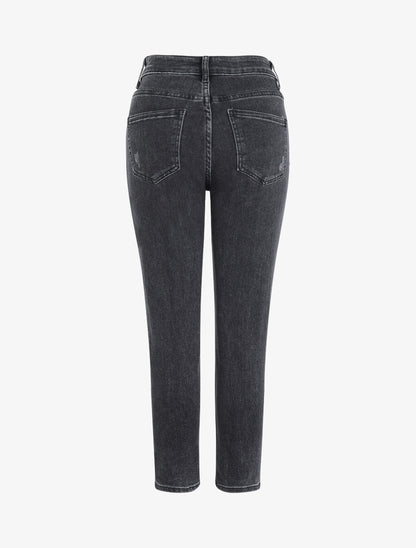 Jean mom à détail griffures - Gris foncé - 2