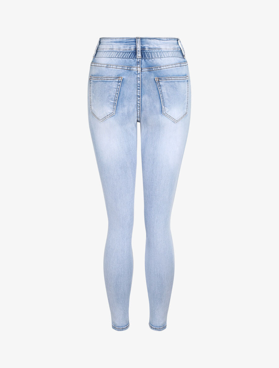 Jean slim à taille empire élastiquée - Bleu clair - 2