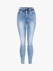Jean slim à taille empire élastiquée - Bleu - 1