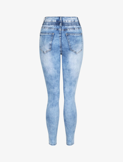 Jean slim à taille empire élastiquée - Bleu - 2