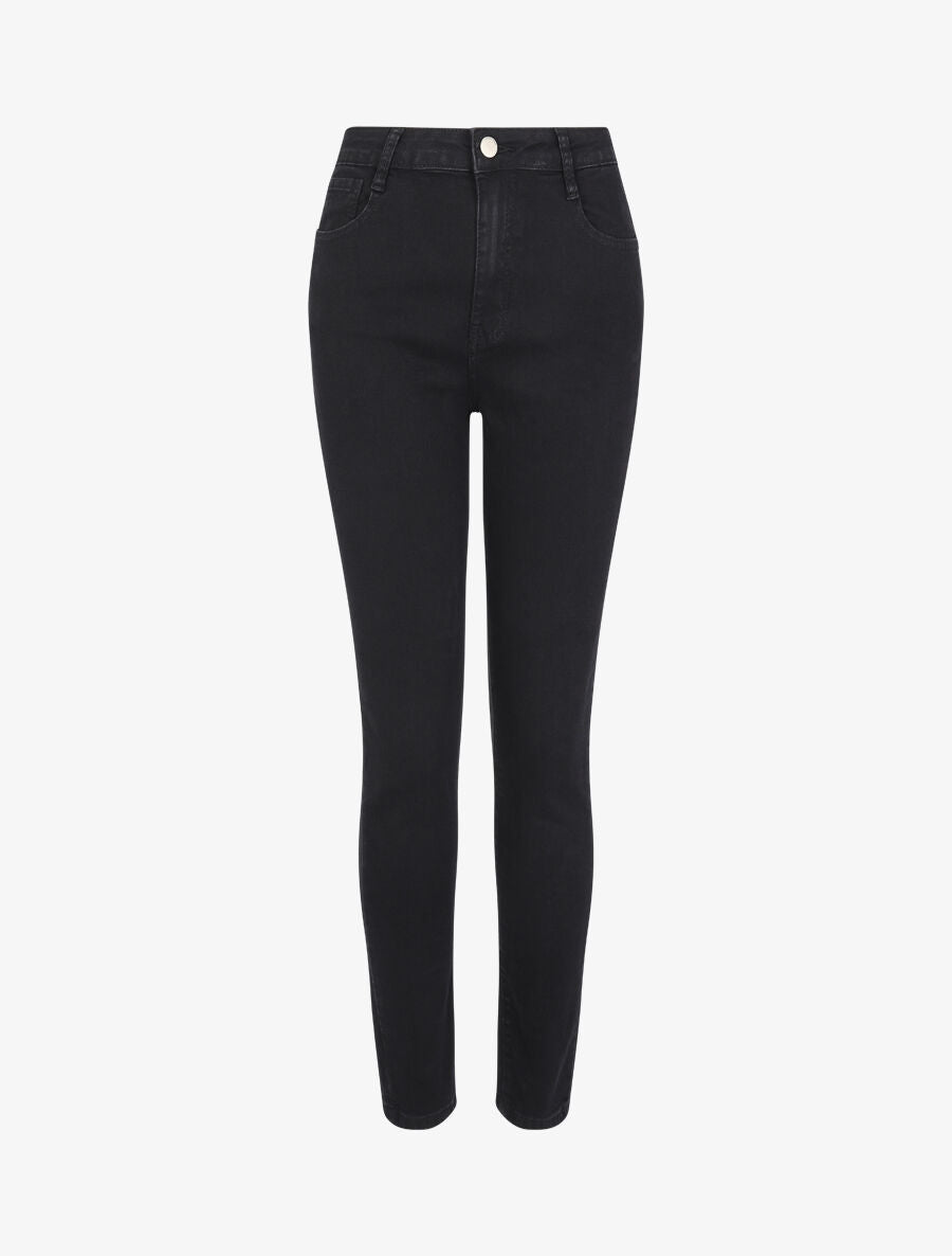 Jean skinny grande taille uni à taille haute - Noir - 1
