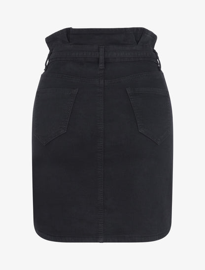 Jupe en jean à taille haute volantée - Noir - 2