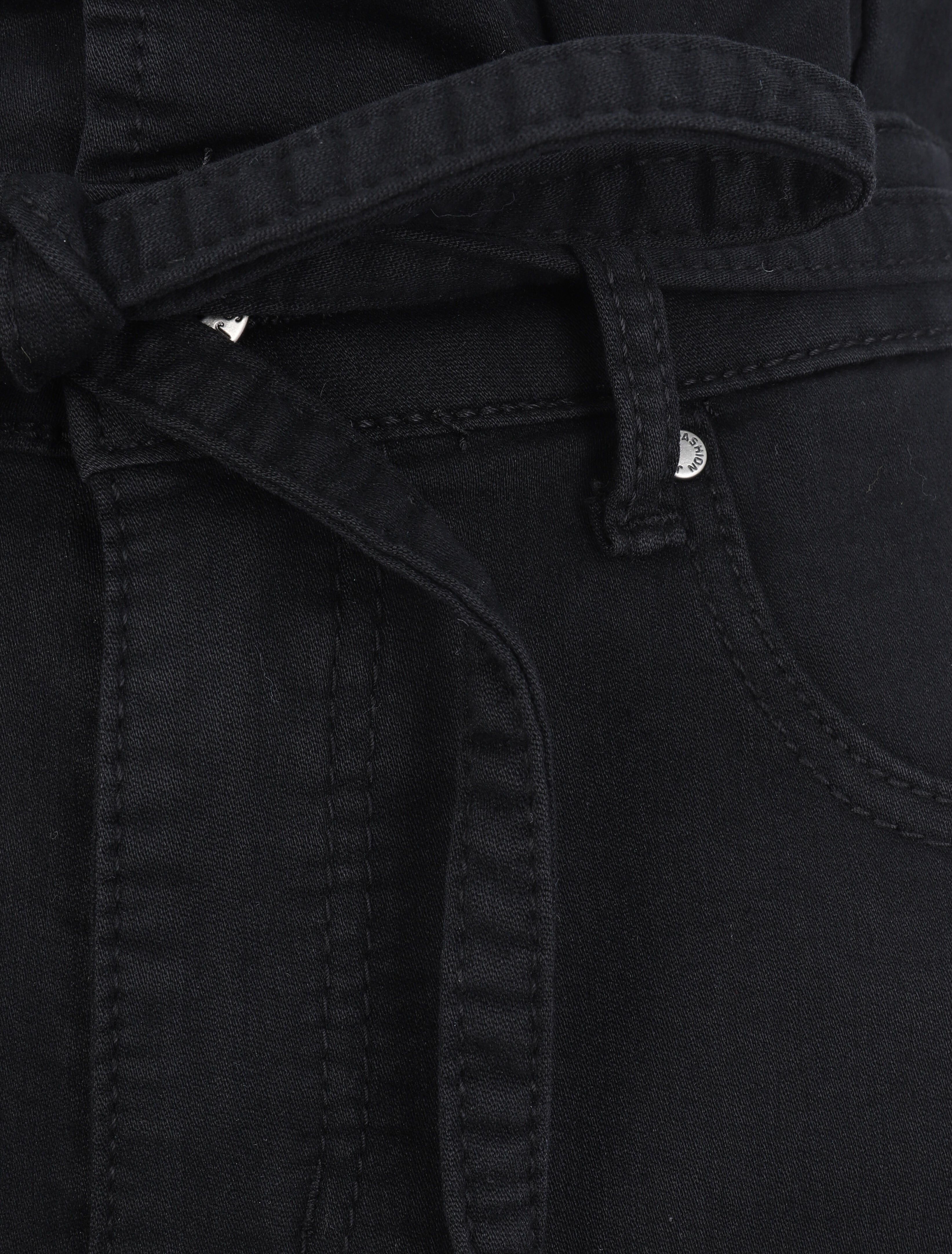 Jupe en jean à taille haute volantée - Noir - 3