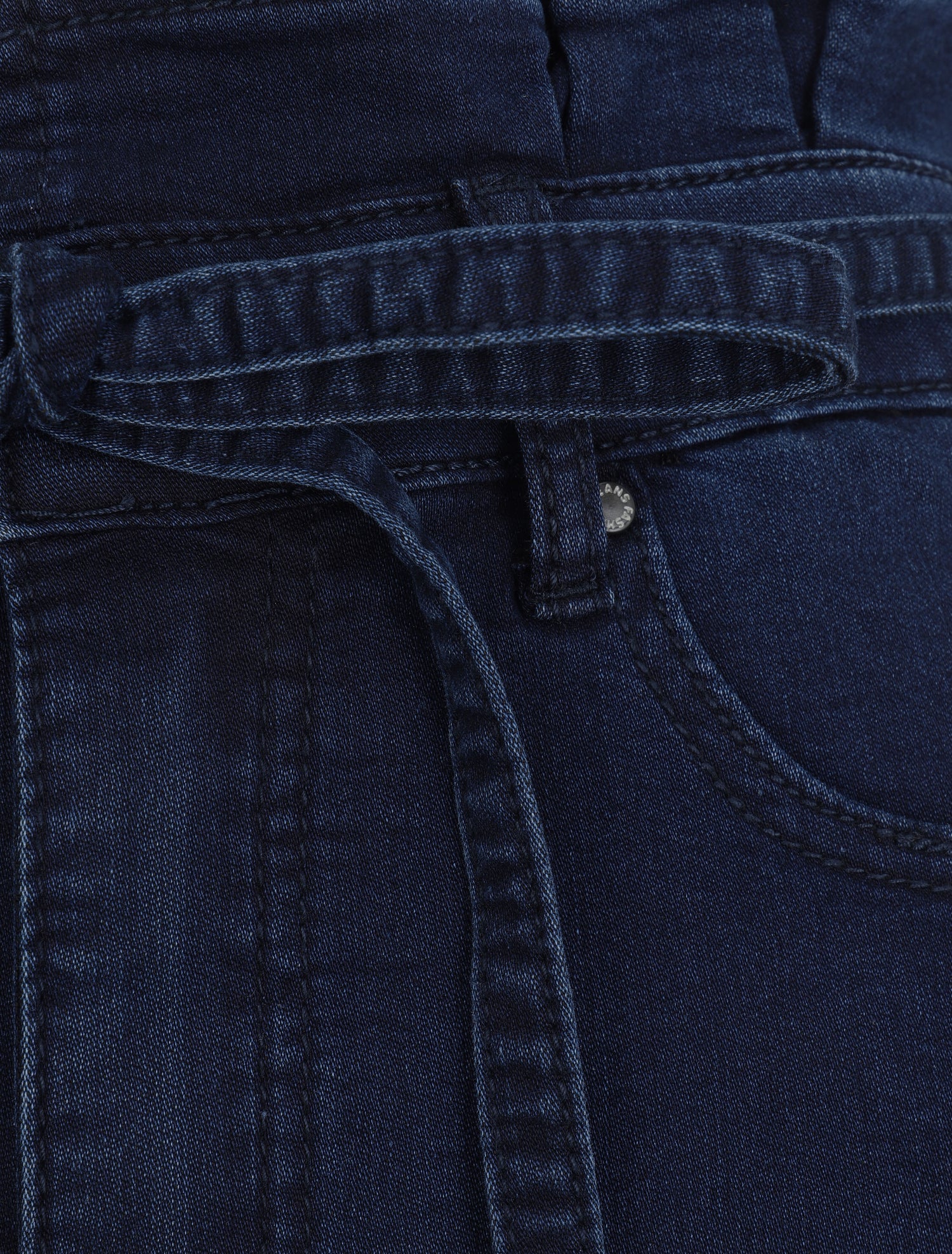 Jupe en jean à taille haute volantée - Marine - 3