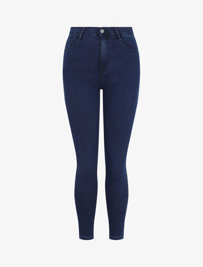 Jean skinny push up à taille basse - Marine - 1