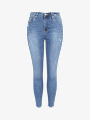 Jean skinny à éraflures et bords effilochés - Denim brut - 4