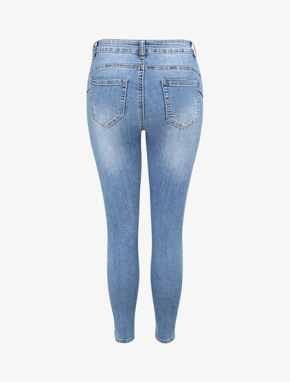 Jean push up skinny délavé et éraflé - Bleu denim - 2