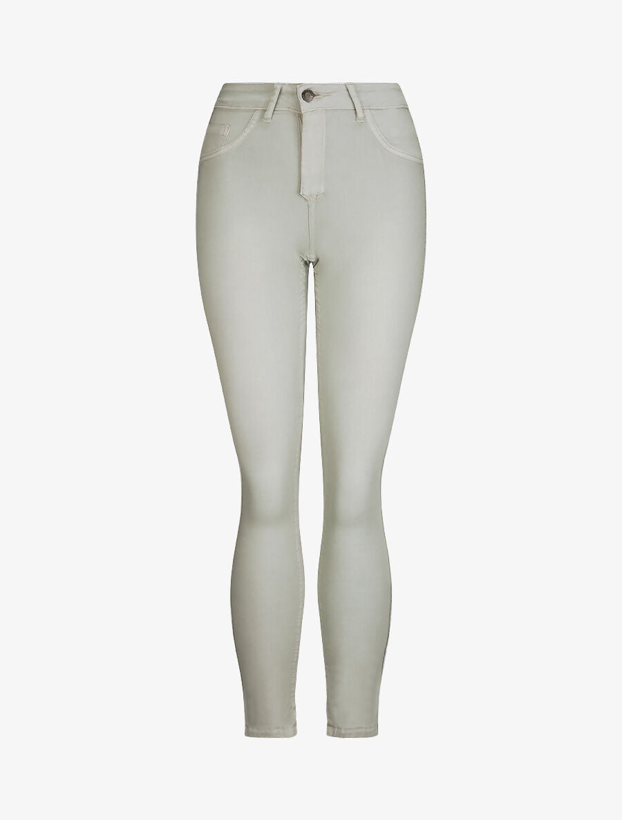 Jean réversible slim taille haute effet froissé imprimé fleuri - Kaki - 1