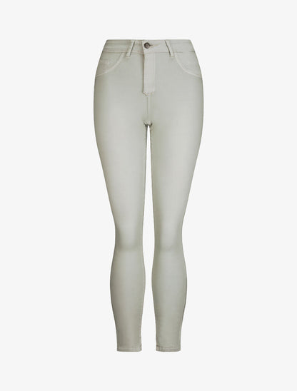 Jean réversible slim taille haute effet froissé imprimé fleuri - Kaki - 1