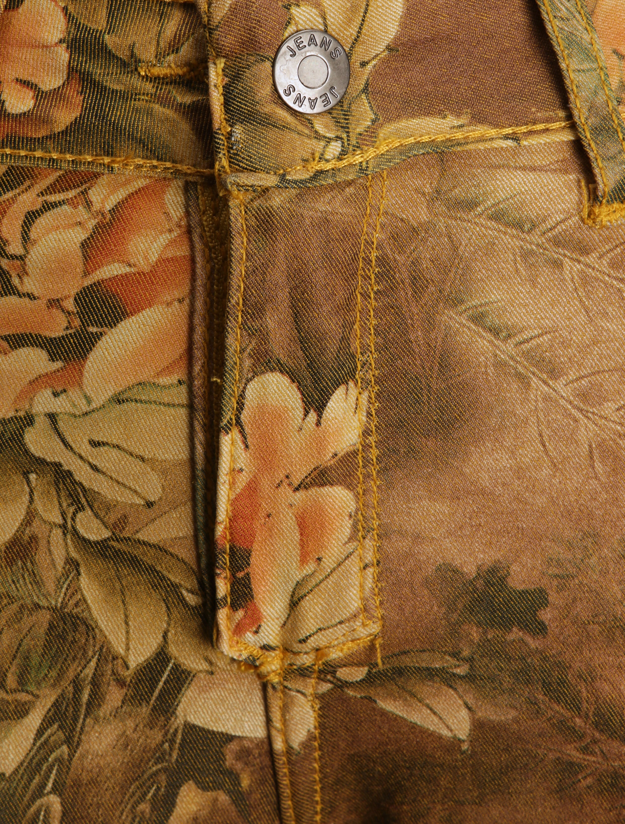 Jean réversible slim taille haute effet froissé imprimé fleuri - Moutarde - 5