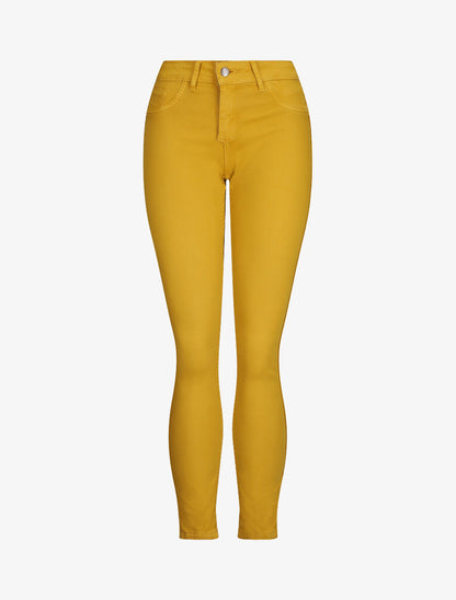 Jean réversible slim taille haute effet froissé imprimé fleuri - Moutarde - 1