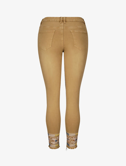 Jean 7/8 à bords coupe franche et ornés de broderies - Camel - 2