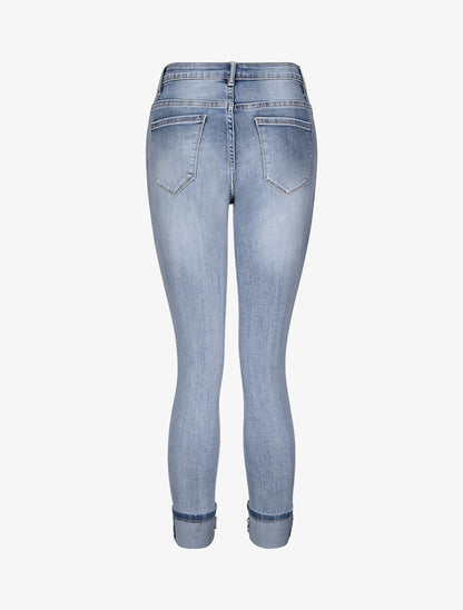 Pantacourt slim à revers orné de broderies et de sequins - Bleu clair - 2