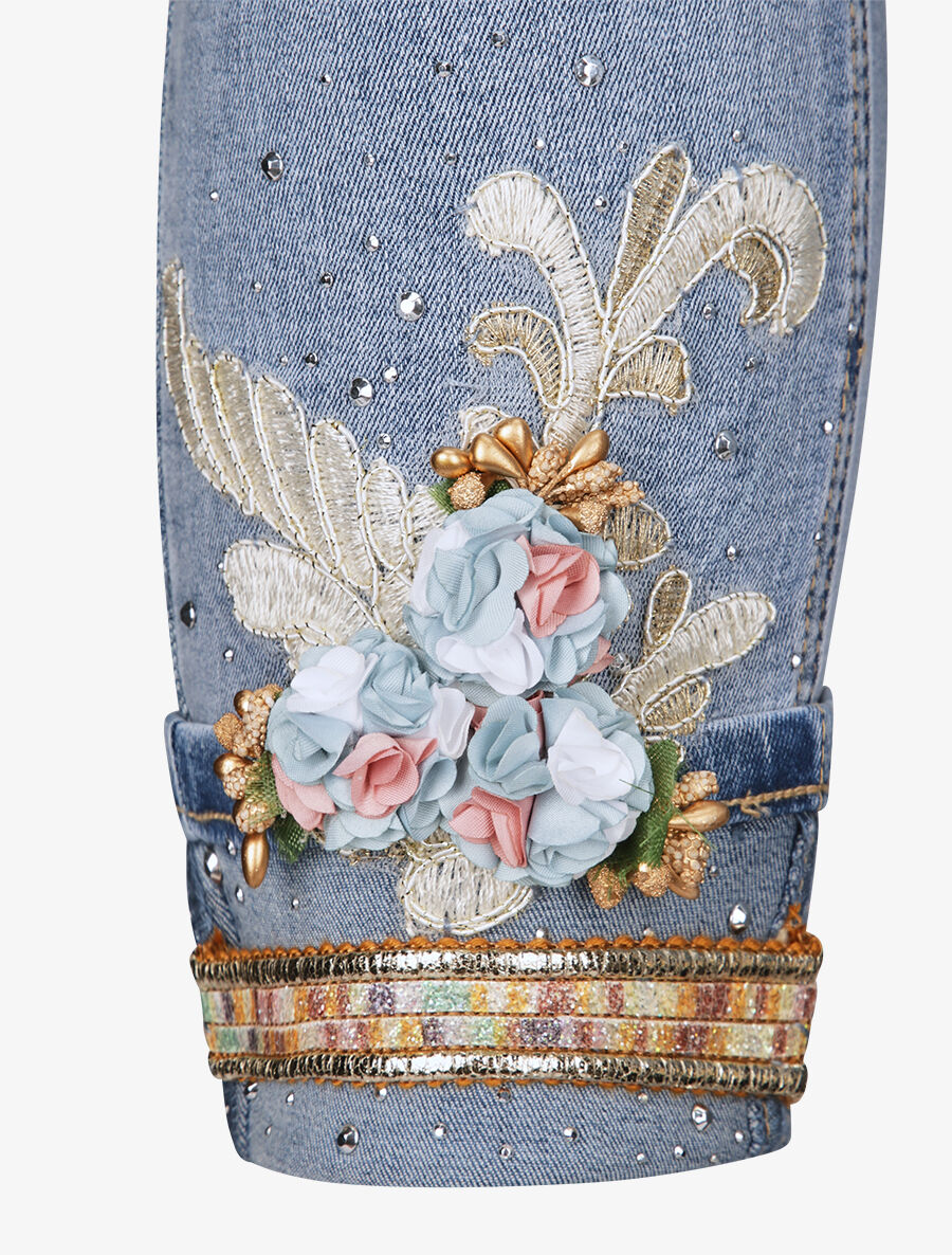 Pantacourt slim à revers orné de broderies et de sequins - Bleu clair - 3