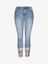 Jean slim taille haute broderies et perles - Bleu - 1