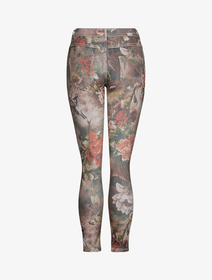 Jean réversible slim taille haute effet froissé imprimé fleuri - Gris clair - 4