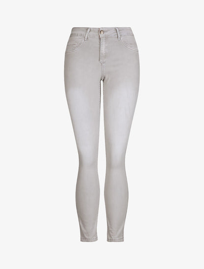 Jean réversible slim taille haute effet froissé imprimé fleuri - Gris clair - 1