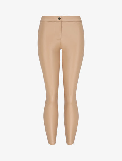 Pantalon slim en simili - Beige - 1