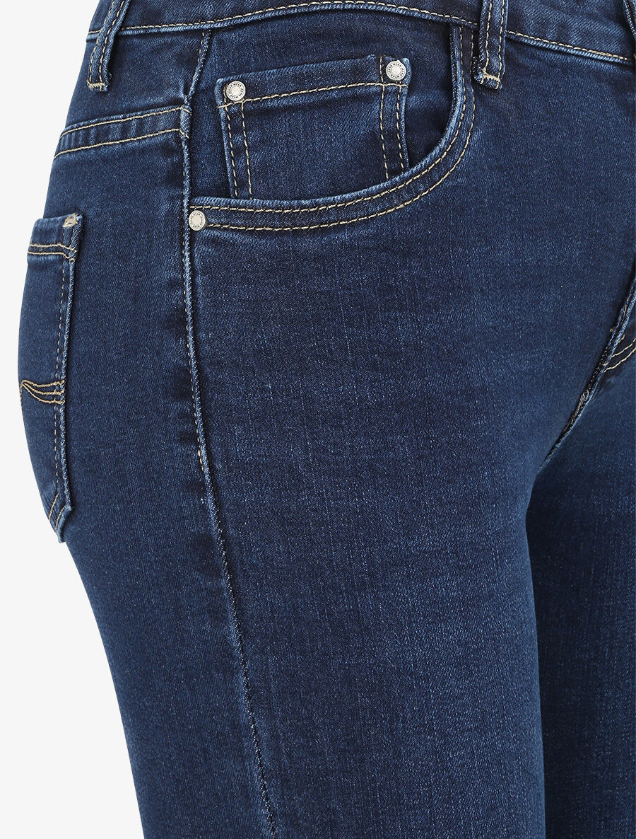 Jean skinny uni à taille haute - Bleu foncé - 3