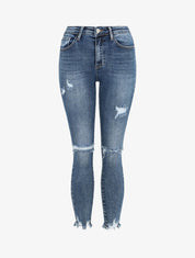 Jean skinny déchiré et à bords effilochés - Bleu denim - 1