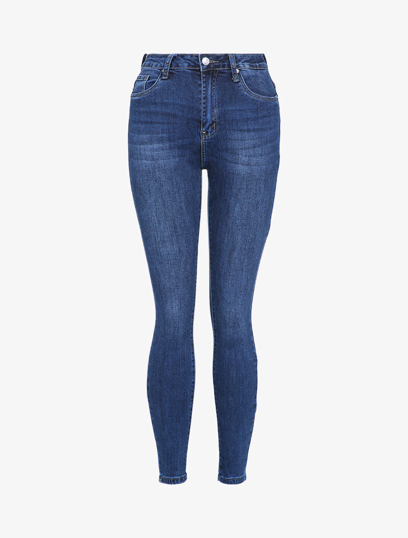 Jean taille haute délavé coupe skinny - Bleu denim - 1