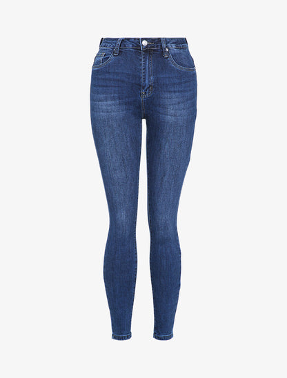 Jean taille haute délavé coupe skinny - Bleu denim - 1