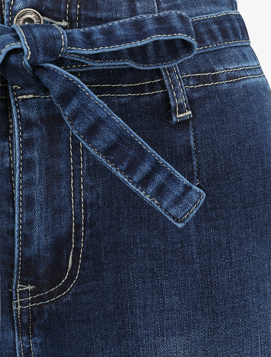 Jean slim 7/8 délavé à taille haute pincée - Bleu foncé - 3