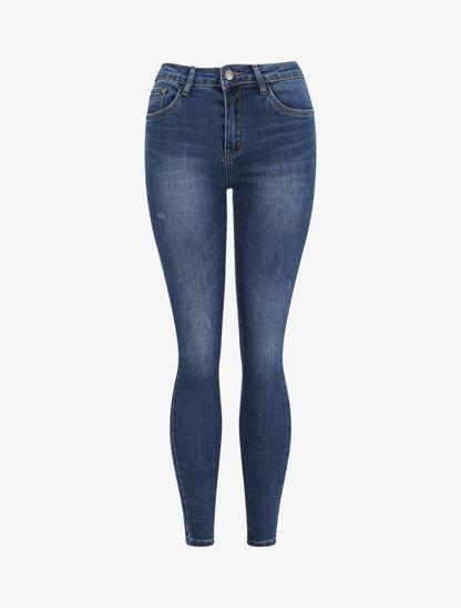 Jean skinny taille haute et délavé - Bleu - 1