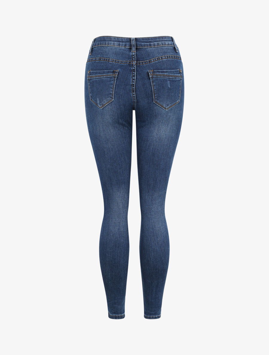 Jean skinny taille haute et délavé - Bleu - 2