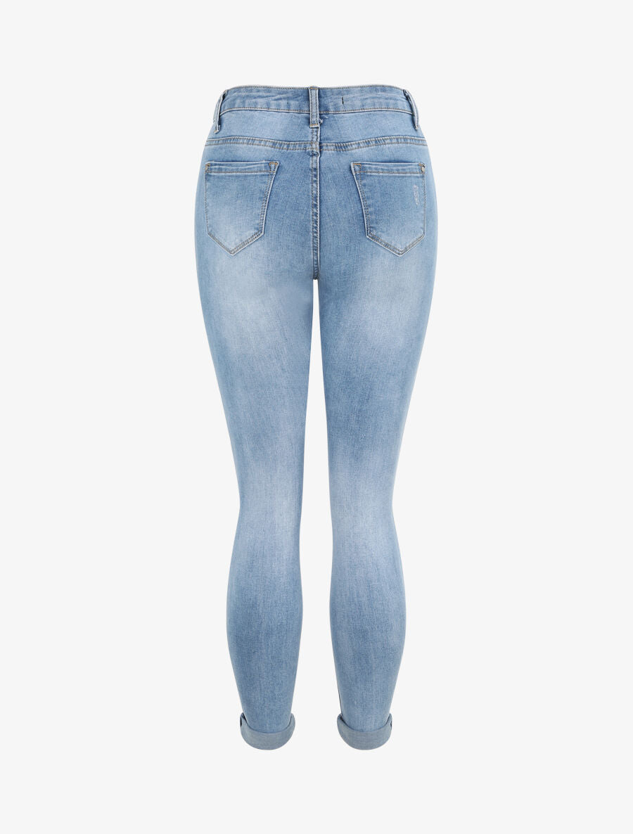Jean skinny à taille haute délavé et déchiré - Bleu clair - 2