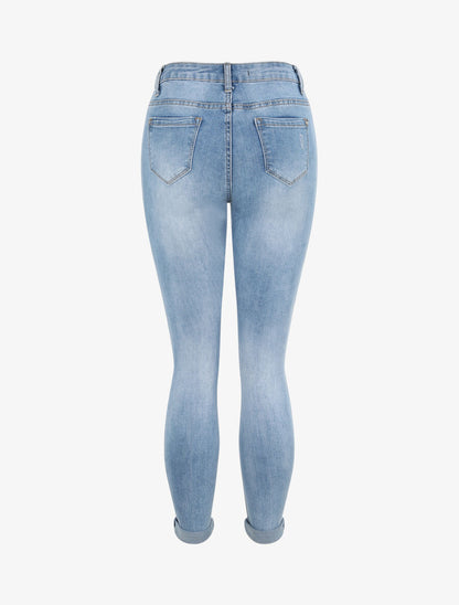 Jean skinny à taille haute délavé et déchiré - Bleu clair - 2