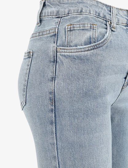Jean skinny taille haute délavé et déchiré - Bleu clair - 3