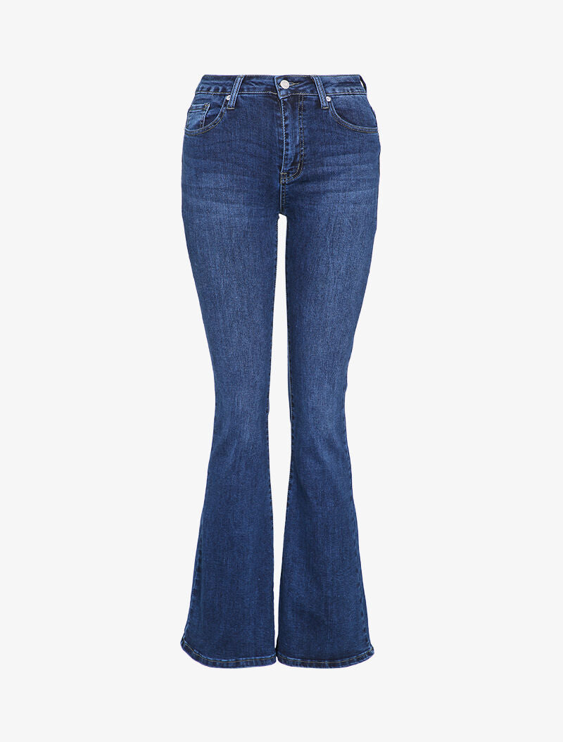 Jean flare légèrment délavé - Bleu denim - 1