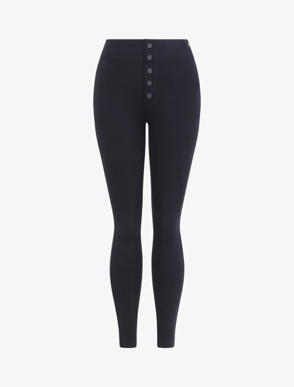 Pantalon stretch skinny à taille haute boutonnée - Marine - 1
