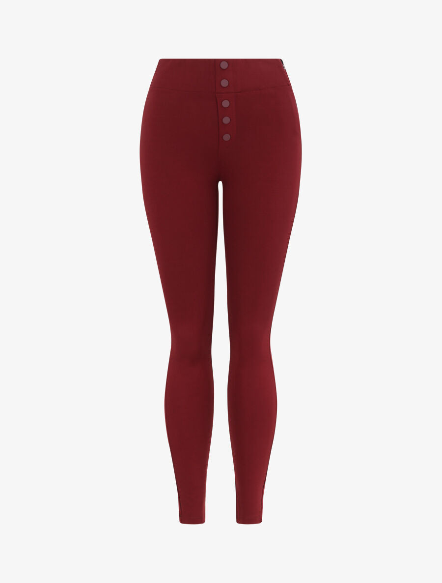 Pantalon stretch skinny à taille haute boutonnée - Bordeaux - 4