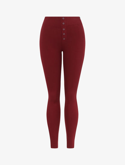 Pantalon stretch skinny à taille haute boutonnée - Bordeaux - 4