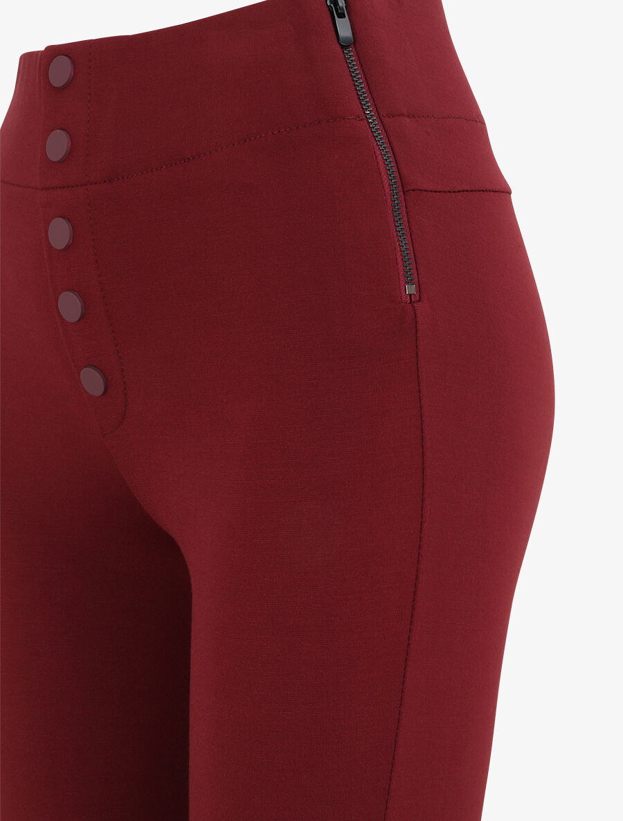 Pantalon stretch skinny à taille haute boutonnée - Bordeaux - 3