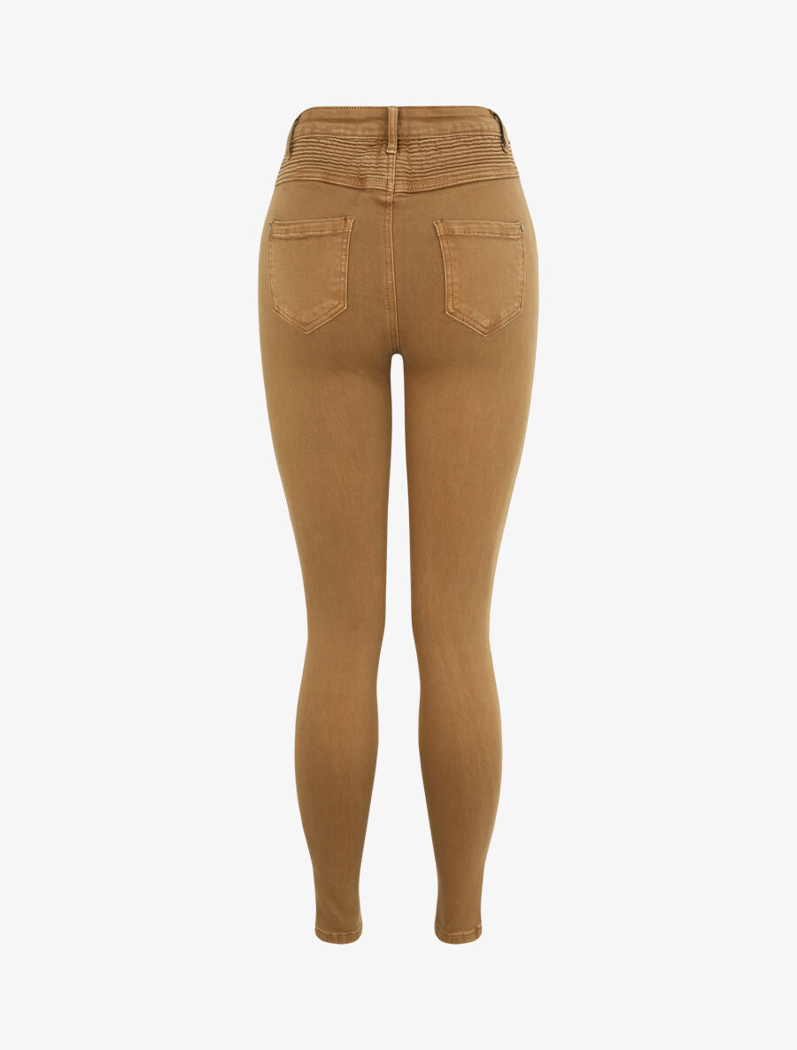 Jean biker skinny à taille haute - Camel - 2