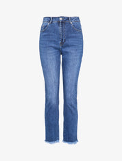 Jean boyfriend à bords effilochés - Bleu denim - 1