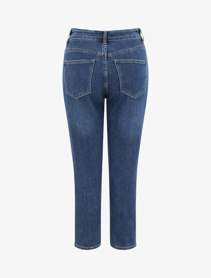 Mom jean à taille haute boutonnée - Bleu denim - 2