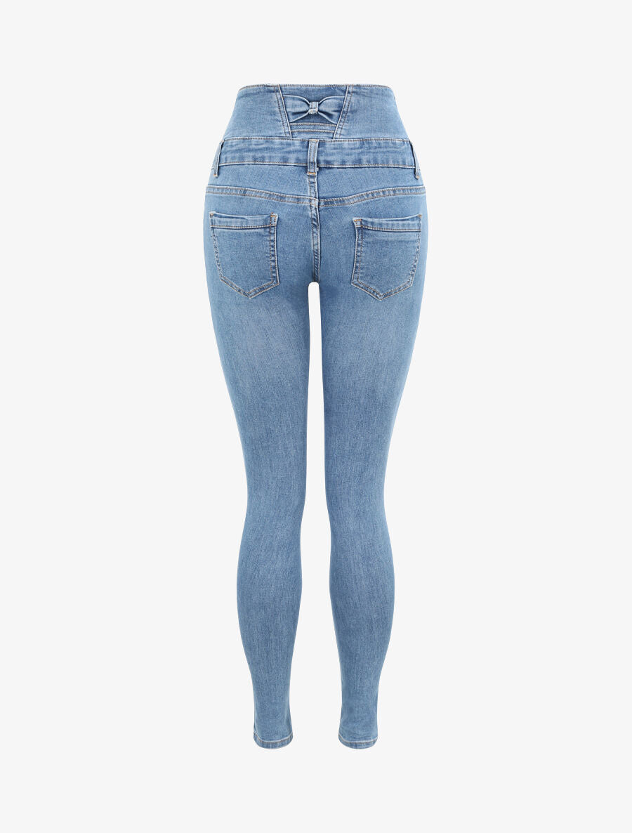 Jean skinny à taille empire à noeud - Bleu - 2