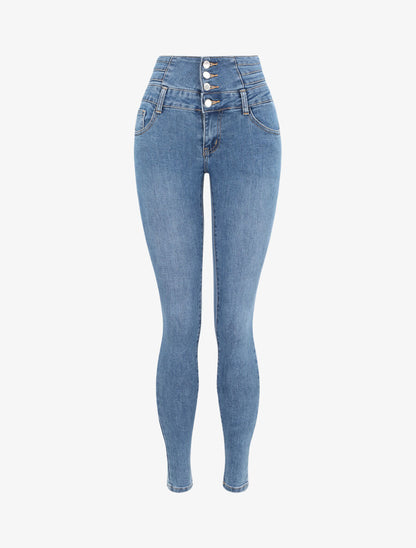 Jean skinny à taille empire et dos zippé - Bleu - 4