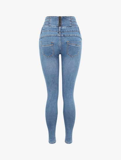 Jean skinny à taille empire et dos zippé - Bleu - 2