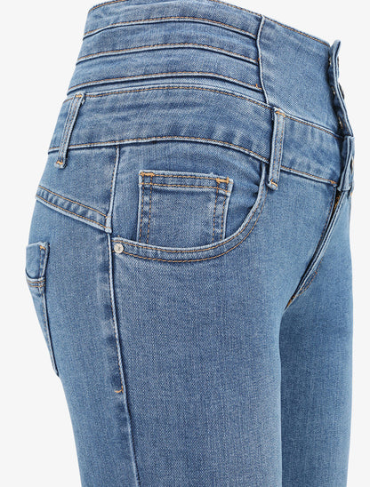 Jean skinny à taille empire et dos zippé - Bleu - 3