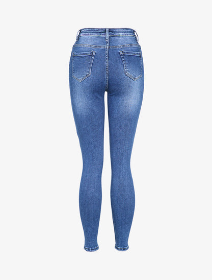 Jean skinny taille haute légèrement délavé - Bleu clair - 2