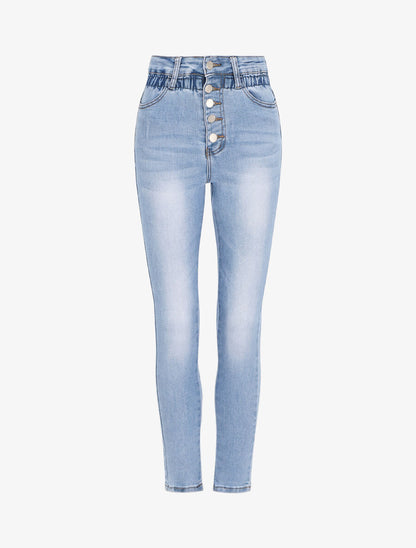 Jean slim à taille empire élastiquée - Bleu - 4