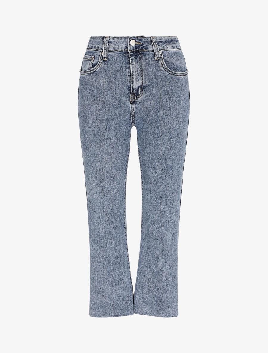 Jean flare 7/8 à taille haute et bords efficochés - Bleu clair - 4