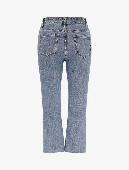 Jean flare 7/8 à taille haute et bords efficochés - Bleu clair - 2